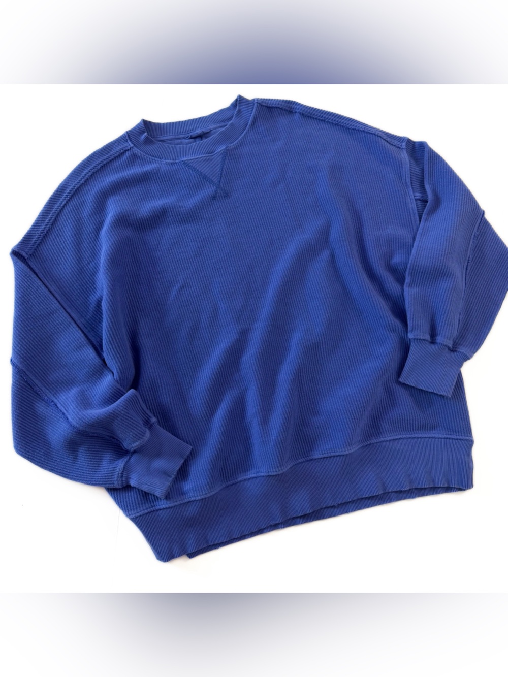 Aerie Sweatshirt Womens Medium Blue Ribbed Oversized Crewneck
